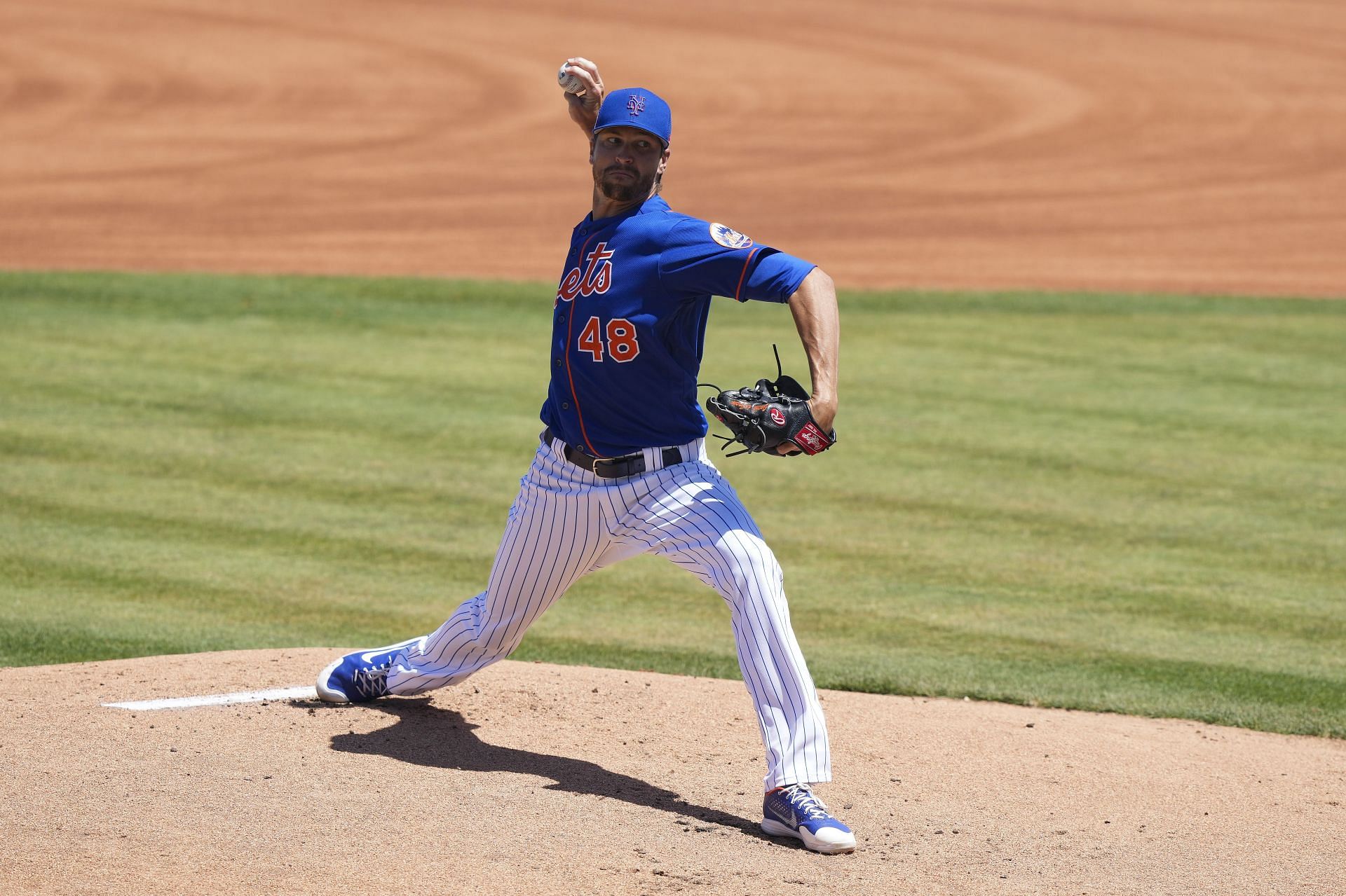 Jacob deGrom pitches during a St. Louis Cardinals v New York Mets Spring Training Game this year.